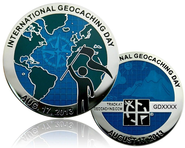 International Geocaching Day Geocoin Polished Silv - Geocoinshop.