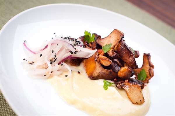 Chanterelle Mushrooms with a Corn Sauce and Asian Pear Slaw ...