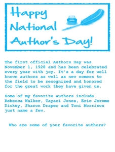 National Authors' Day - Seventh-day Adventist Great Controversy Project?