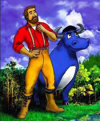 why is paul bunyan’s cow blue?